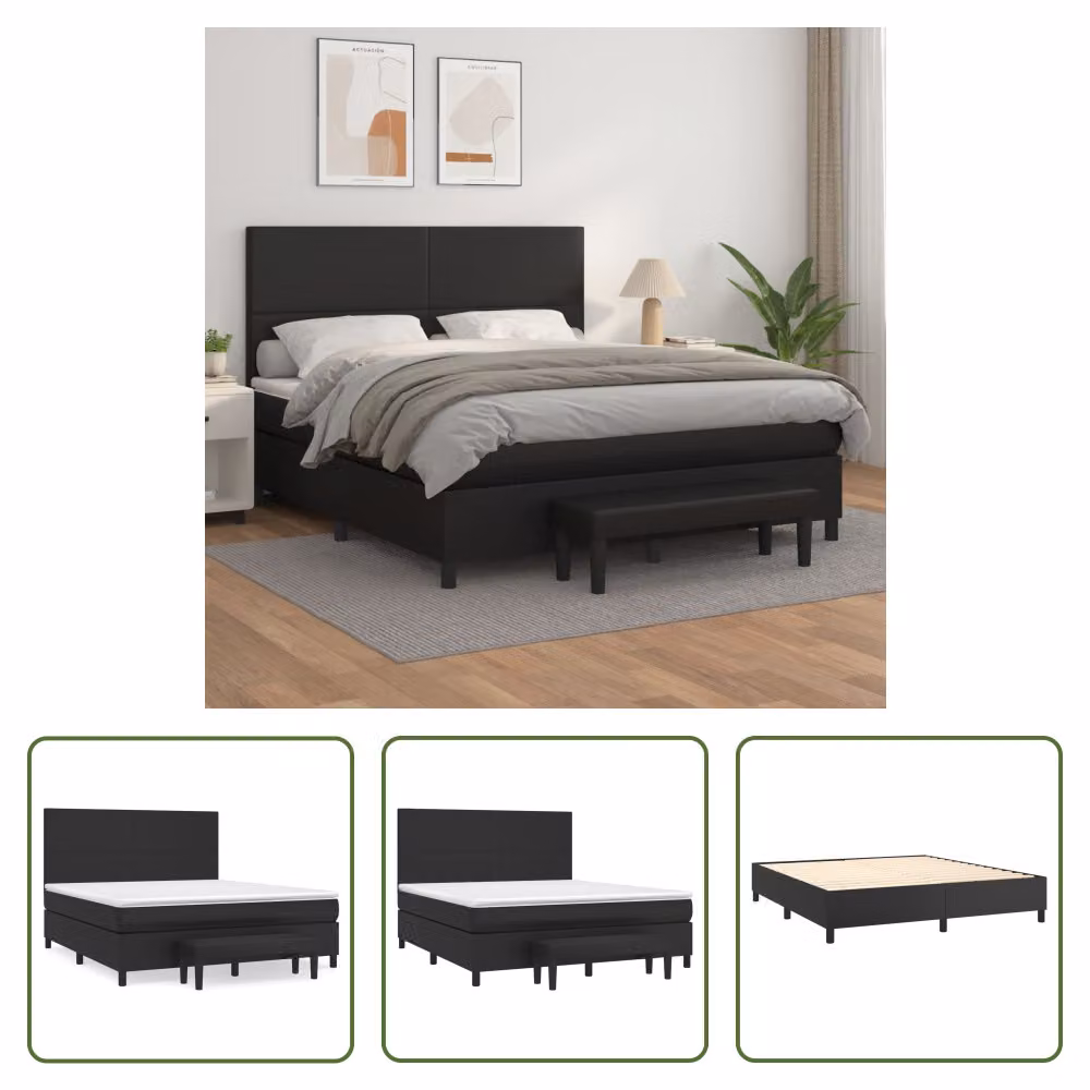 The Living Store Letto a molle con materasso nero 160x200 cm in Pelle finta