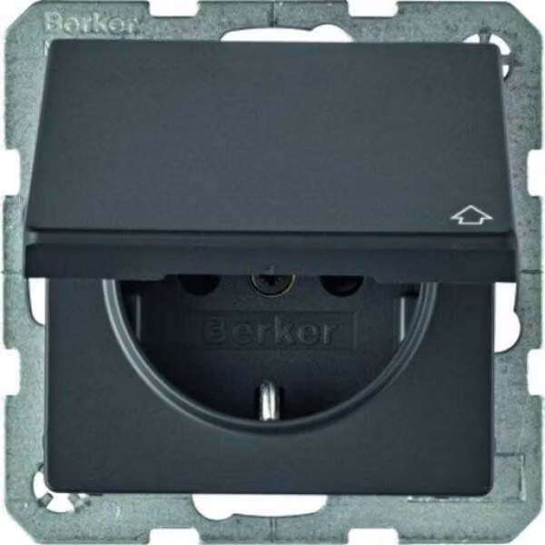 Berker 47516076 Presa SCHUKO con coperchio incernierato antracite vellutato Berker Q.1/Q.3