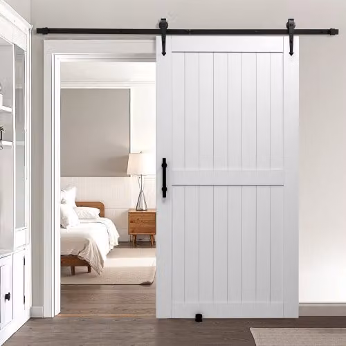 VEVOR Kit Porta Scorrevole Moderna in MDF con Ferramenta e Telaio a H, Bianco, L: 106,7 cm, H: 213,4 cm