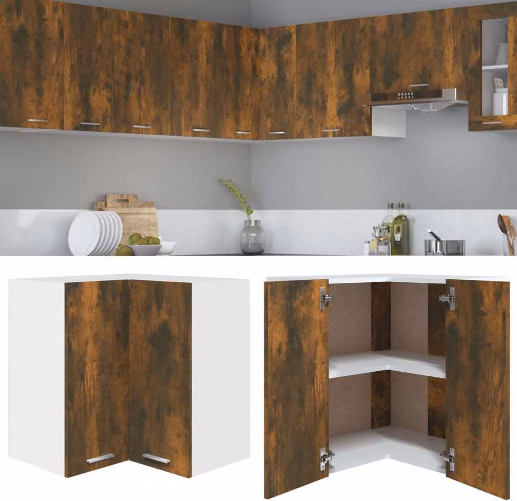 The Living Store Parete attrezzata ad angolo in rovere fumé 57x57x60 cm Materiale legno