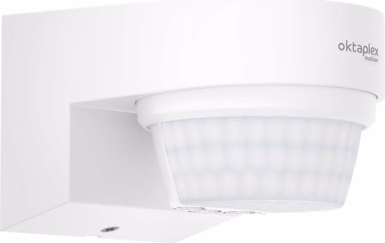 Sensore di movimento esterno Oktaplex, grado di protezione IP65, angolo di rilevamento di 240 gradi, portata di 14 metri, colore bianco, tecnologia a infrarossi, sensore di movimento esterno resistente alle intemperie, marca Eva
