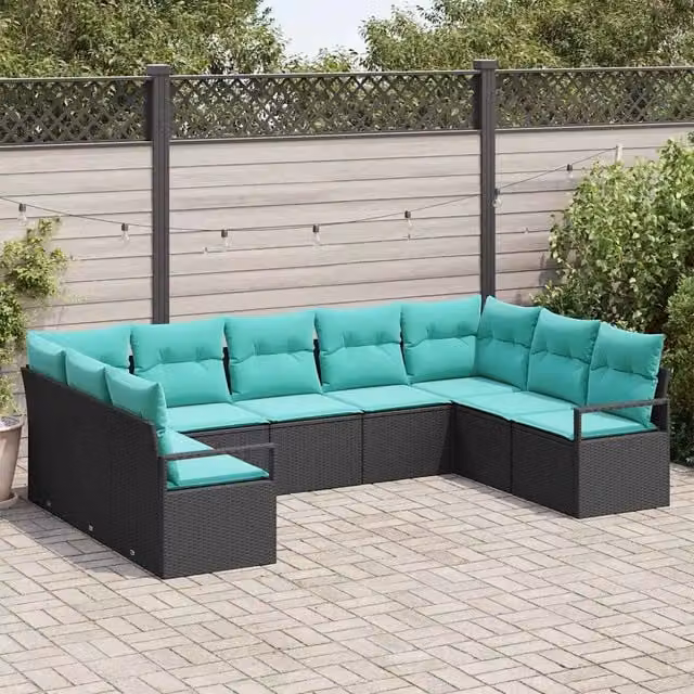 Set di divani 9 pz Nero polyrattan 3346546