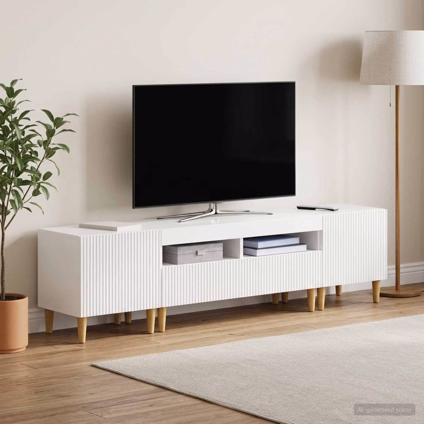 Mobile TV LED vidaXL ARNHEM in 3 pezzi Bianco Lucido con illuminazione integrata e scomparti multimediali