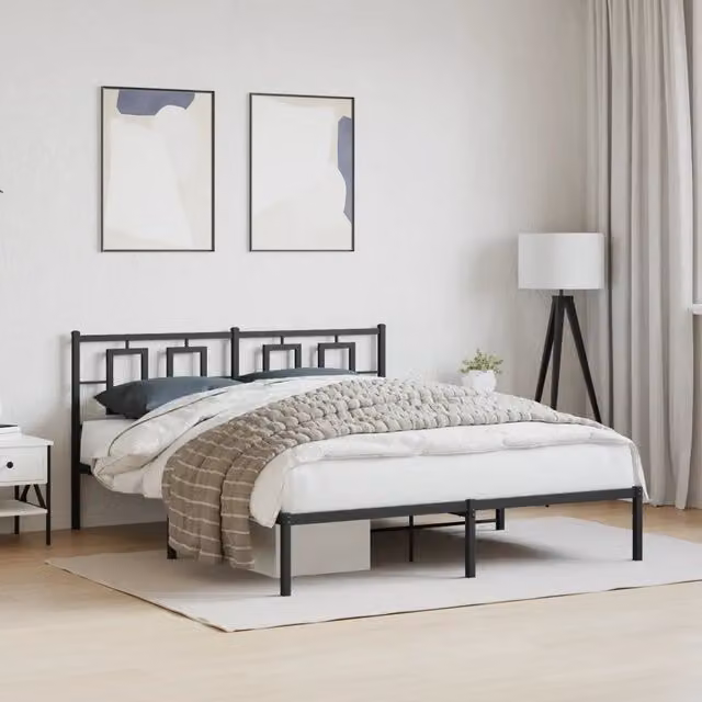 Letto con Testiera in Metallo Nero vidaXL L/P: 150 x 200 cm – 1