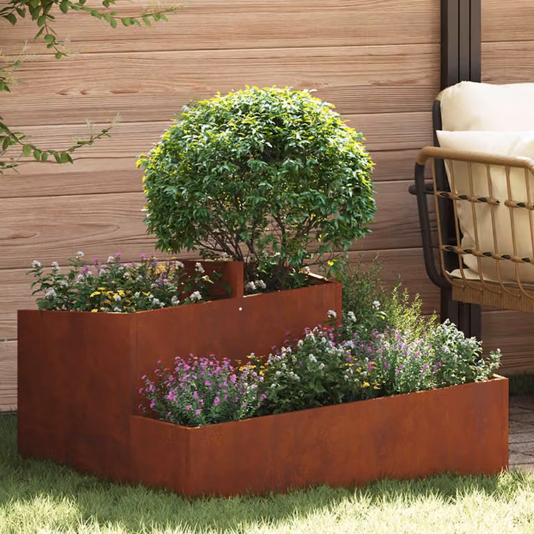 Vaso da giardino vidaXL in acciaio Corten color marrone L: 80 cm, P: 80 cm, H: 50 cm