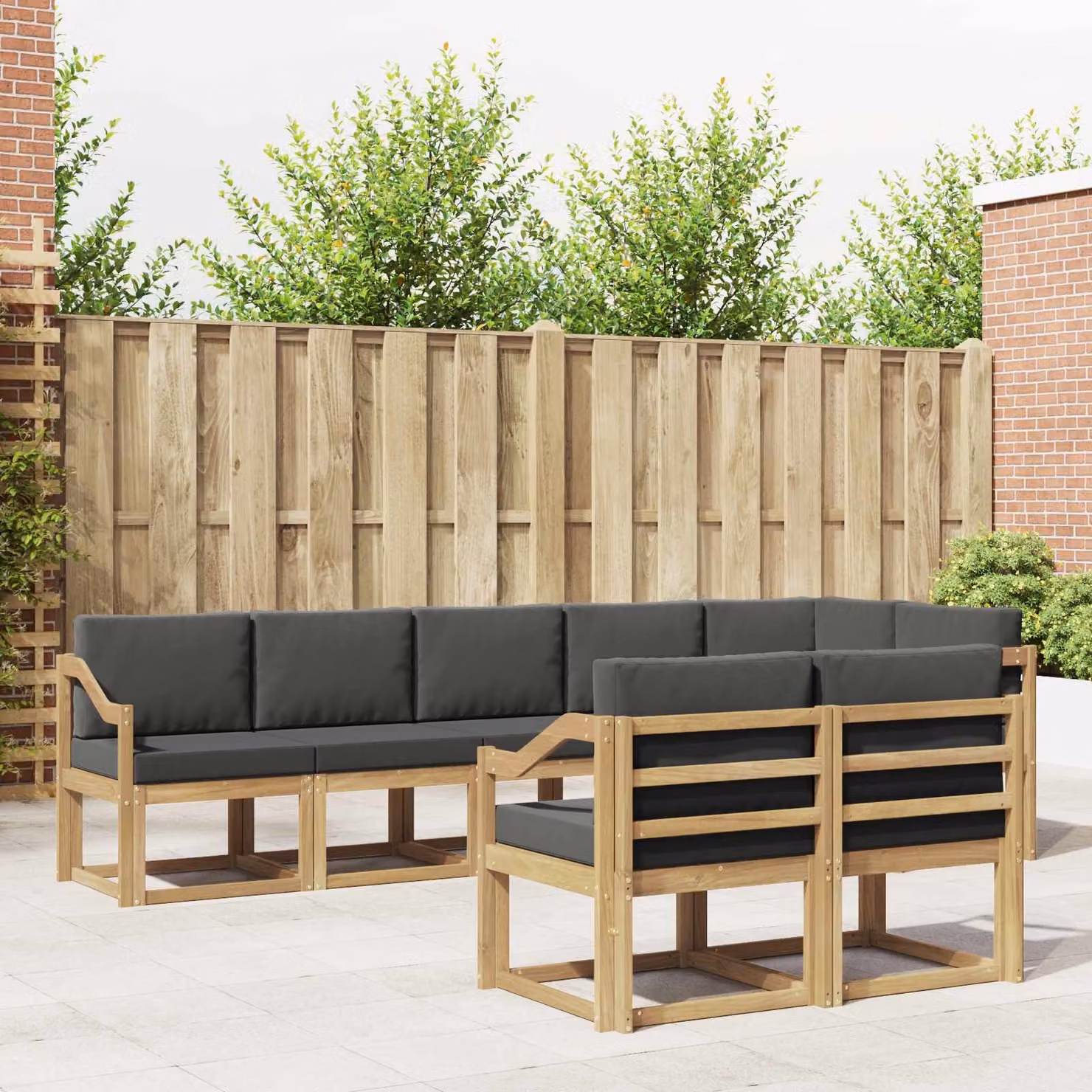 Set di divani da esterno vidaXL 8 pz in legno di acacia con cuscini bianchi e antracite