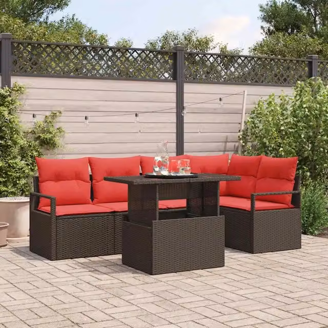 Set Divano da Giardino 6 pz Marrone Poly Rattan 3357567