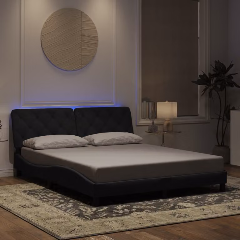 Giroletto vidaXL in velluto nero con illuminazione LED e porta USB, L 160 x P 200 cm