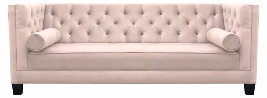 Design Couchen Polster Sofa Sofas Chesterfield Rosa Dreisitzer Stoff Wohnzimmer