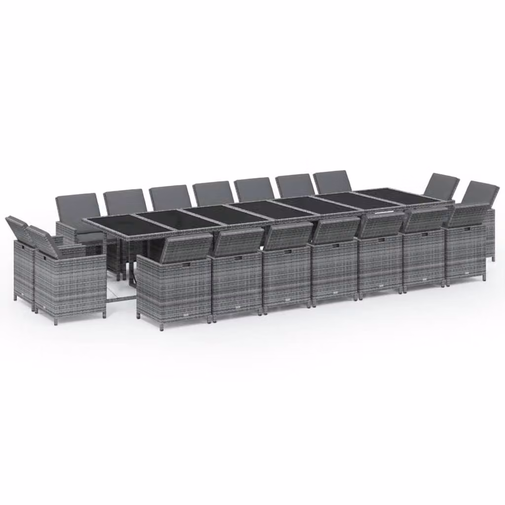 Set da Pranzo per Giardino 19 pz con Cuscini Polyrattan Grigio