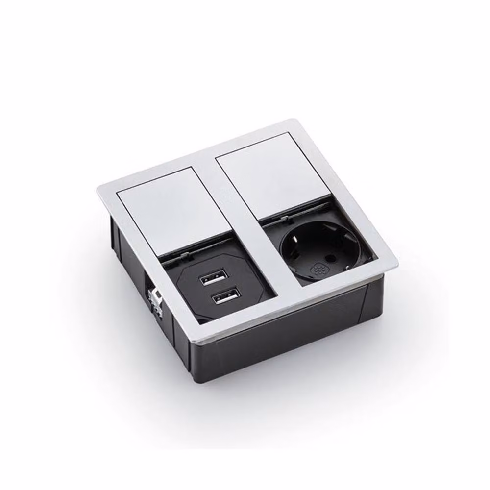Elemento presa PLAZA 2 USB in acciaio inox spazzolato - Schuko 1-fold e 2-fold USB