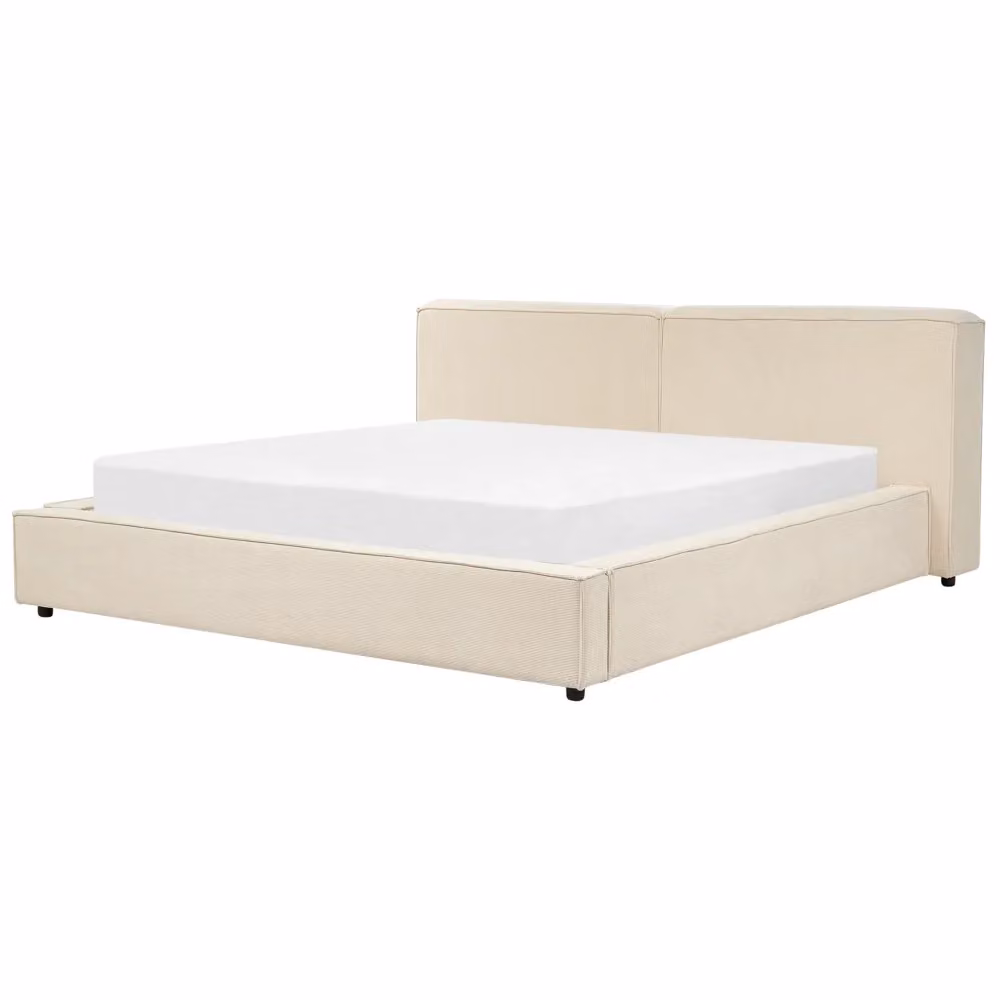Letto matrimoniale BELIANI in velluto beige con struttura a doghe in legno stile classico L/P: 180 x 200 cm – 2