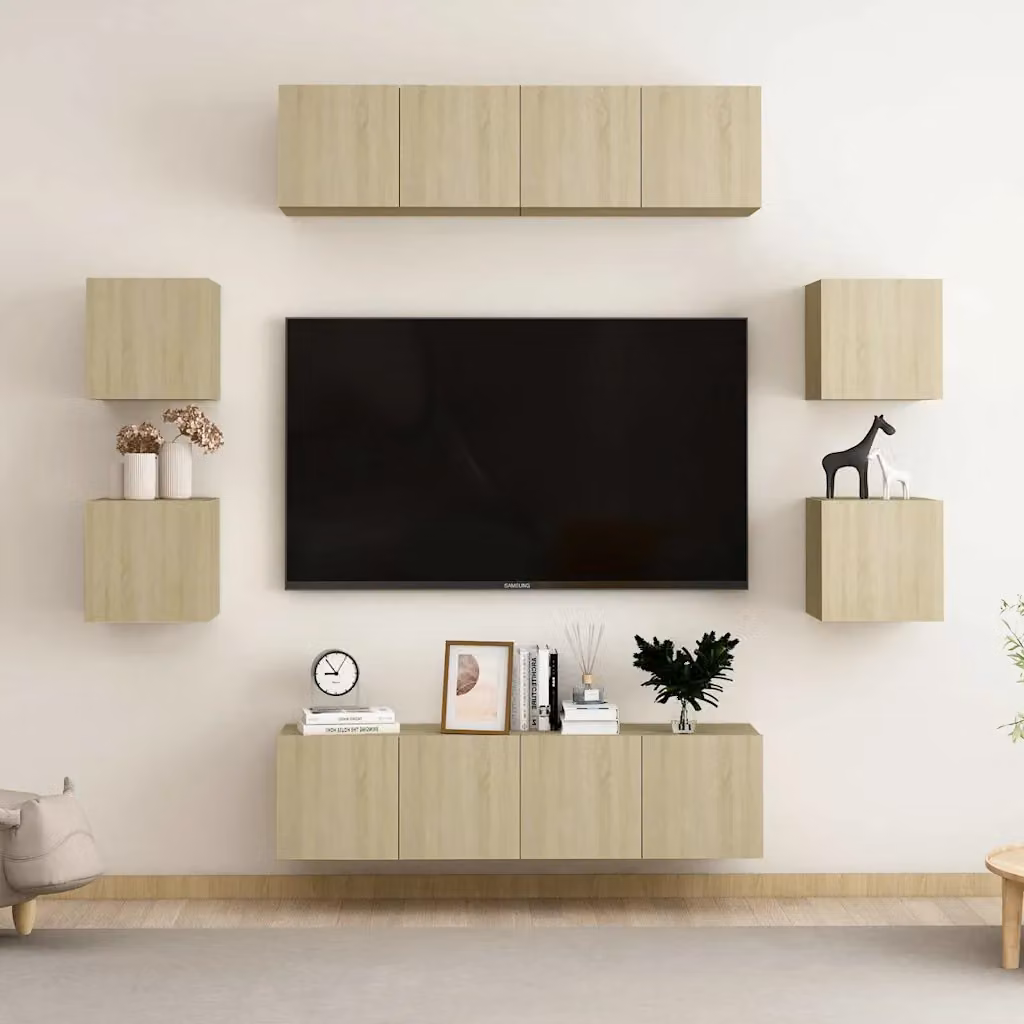 Set di Mobili Porta TV vidaXL 8 Pezzi Moderno in Legno Rovere e MDF Colore Beige e Marrone