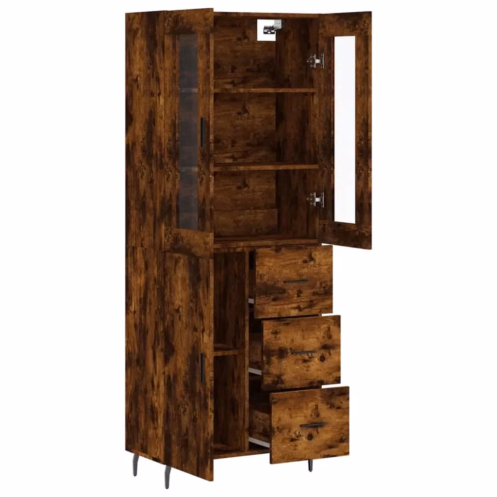 Mobile contenitore buffet con cassetti e ante per cucina o soggiorno, marrone, H 180 x L 69,5 x P 34 cm – 2