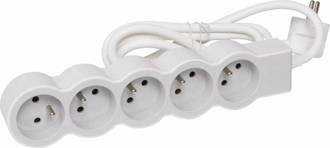 Multipresa Cablata Con Spina Rotante, 5 Prese Bianco