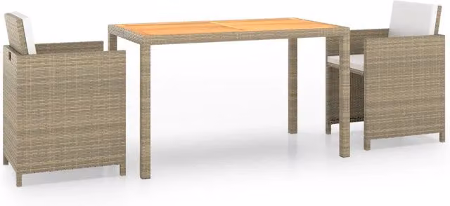 Set da Pranzo da Giardino 3 pz in Polyrattan e Legno di Acacia Beige con Design Moderno