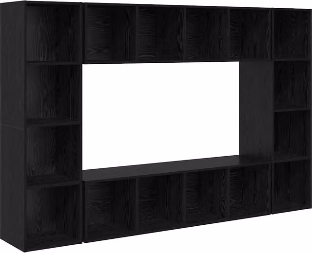 Set mobile TV 4 pz | Armadietto TV | Mobile Porta TV Nero 37 x 37 x 142,5 cm Legno multistrato
