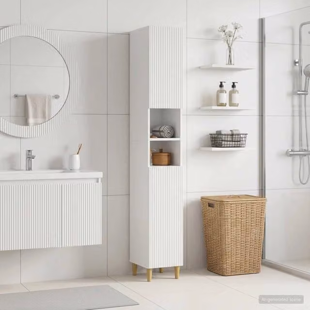 Armadio da bagno moderno vidaXL bianco lucido con ripiani e vano aperto L/P/H: 31 x 23,9 x 190 cm