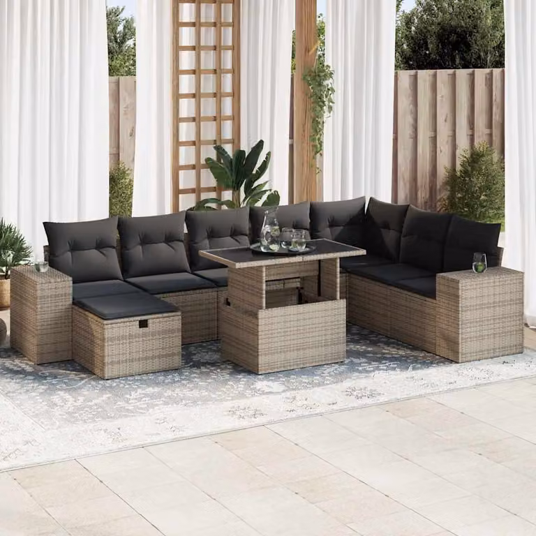 Maison Exclusive - Set da giardino 9 pezzi con cuscini Grigio Polyrattan
