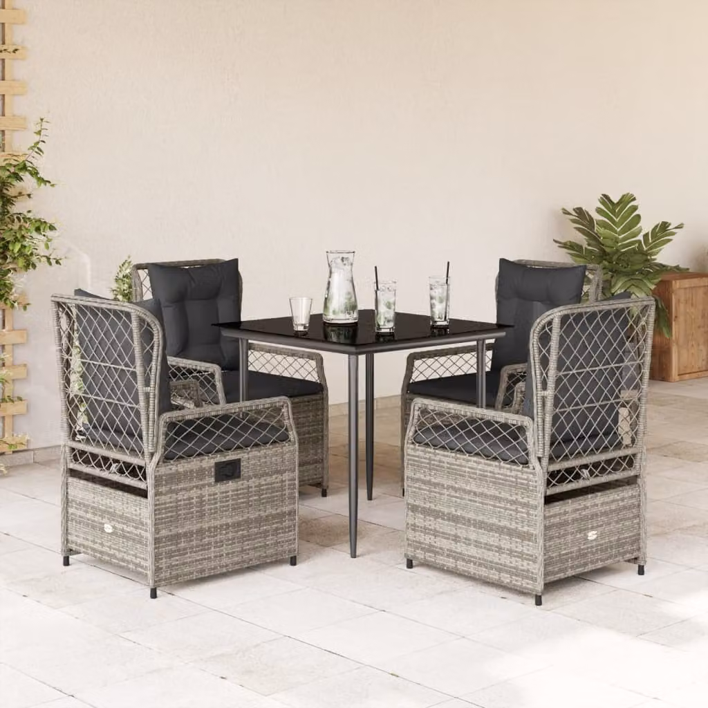 vidaXL Set da Pranzo da Giardino 5 pz in Polyrattan e Vetro Grigio e Nero – 1