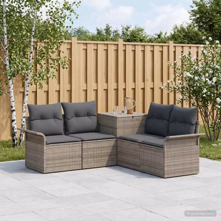 Set di divani da giardino vidaXL a forma di L con 5 pezzi, colore grigio e antracite, struttura in acciaio verniciato a polvere e cuscini inclusi