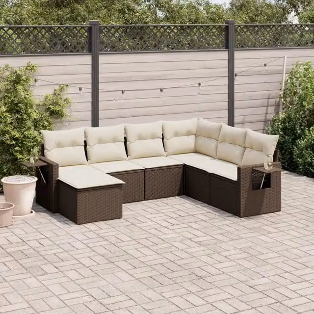 Set Divani da Giardino 7 pz con Cuscini Marrone in Polyrattan 3252840