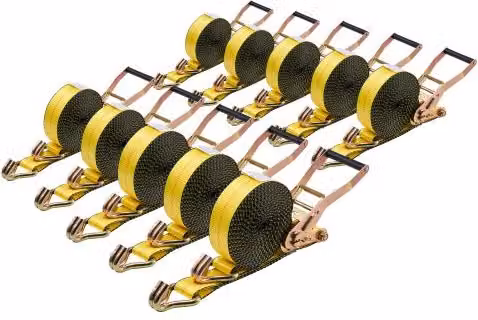 Set di 10 Cinghie di Fissaggio VEVOR in Poliestere Giallo con Doppio Gancio a J in Acciaio, Larghezza: 50,8 mm, Lunghezza: 9,1 m