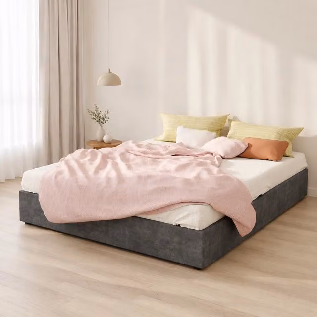 Struttura letto matrimoniale 160x200 cm in tessuto e metallo; grigio