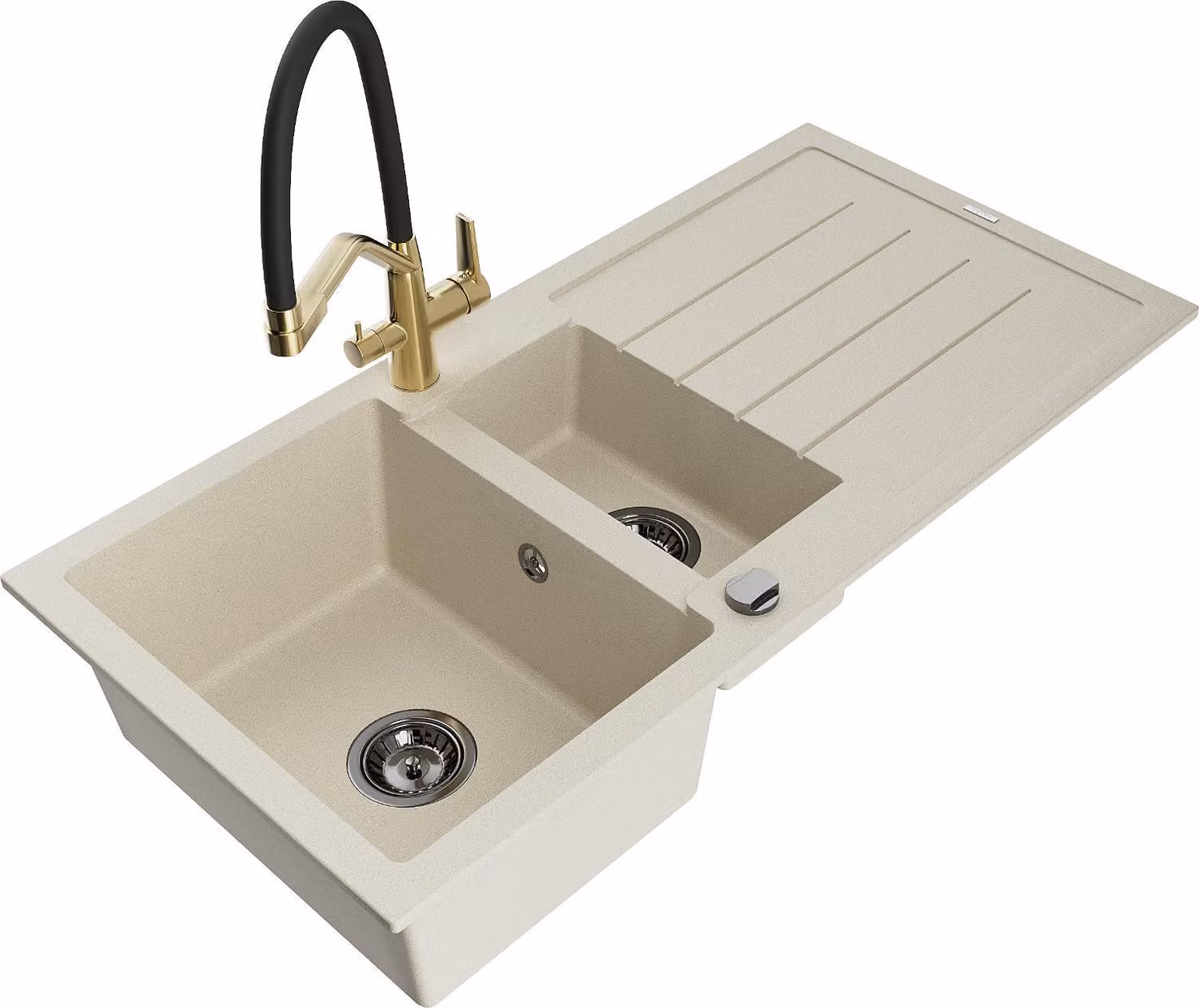 Mexen Andres lavello in granito 1,5 vasche con scolapiatti e rubinetto da cucina Duo, beige - 6515-69-671701-57-B