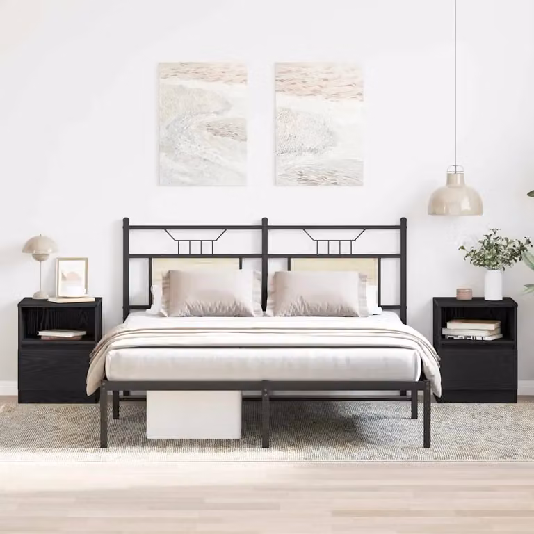Set di 2 Armadi da Notte vidaXL in MDF Rovere e Nero L/P/H: 40 x 40 x 50 cm