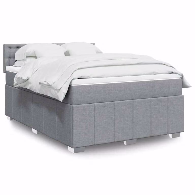 vidaXL Giroletto a Molle con Materasso Ibrido in Tessuto Grigio e Bianco L/P/H: 140 x 200 cm