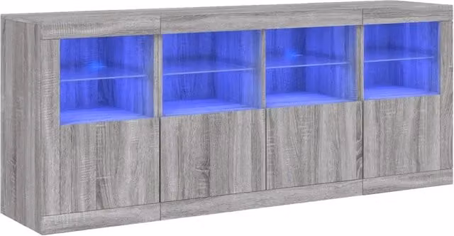 Credenza | Madia | Buffet da pranzo | Armadio da pranzo con Luci LED Grigio Sonoma 163x37x67 cm