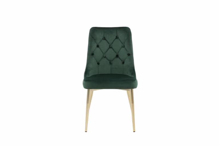 Sedia da pranzo VelvetDeluxe, verde velluto, decori in ottone.