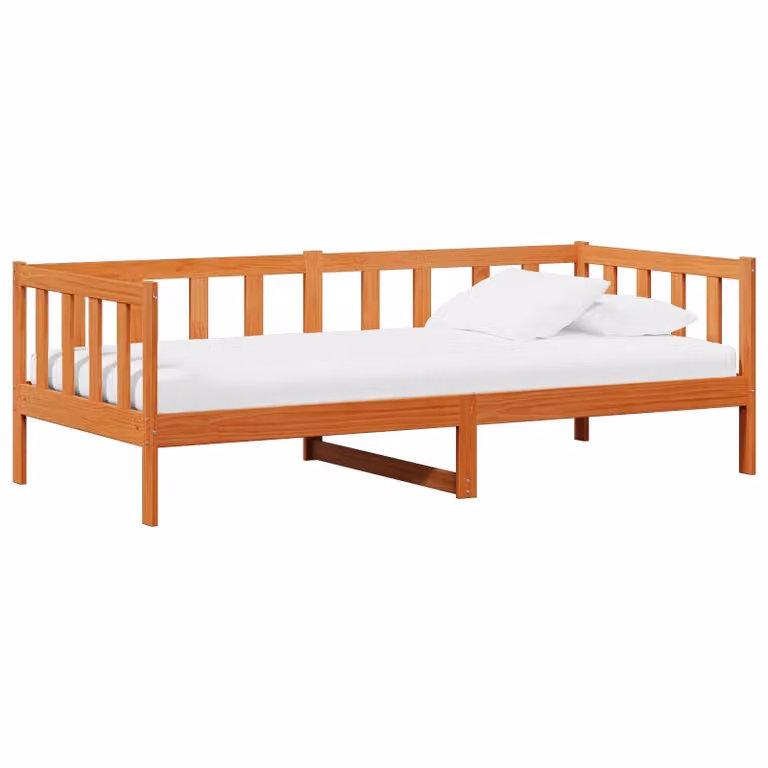 Letto giorno vidaXL in legno di pino con testiera, Marrone cera e Bianco, L 90 x P 200 cm