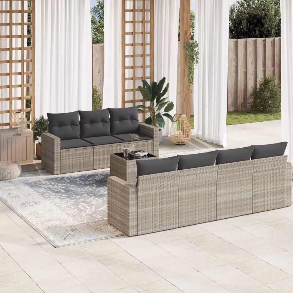Maison Exclusive - Set Divano da Giardino 8pz con Cuscini Grigio Chiaro Polyrattan