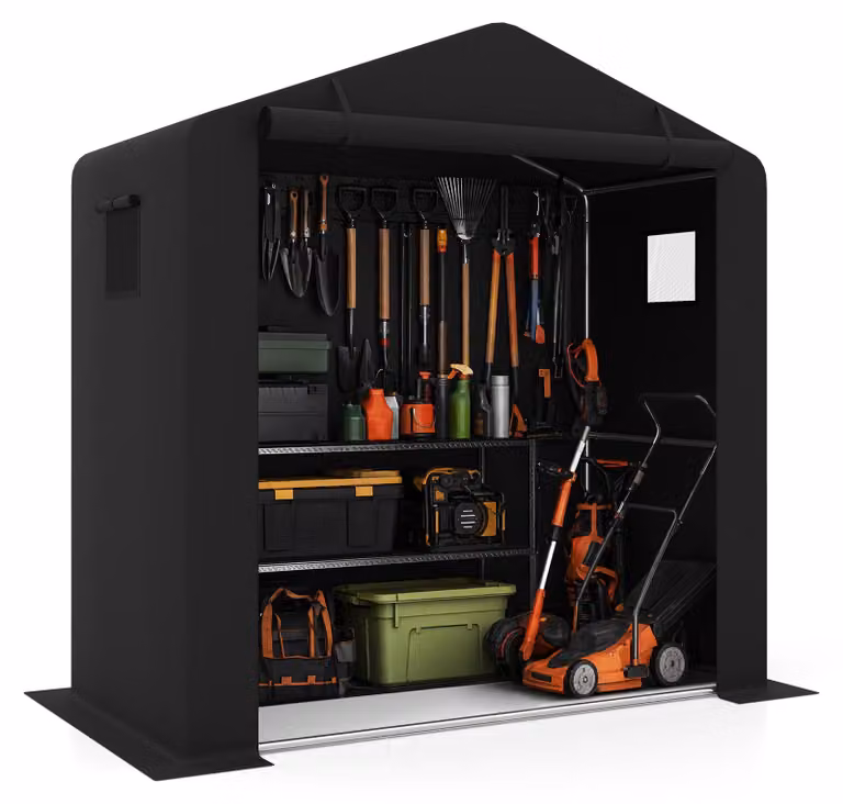 COSTWAY, capanno per attrezzi da giardino, struttura esterna, deposito per attrezzi con tessuto Oxford e telaio in metallo zincato, porta a rullo con cerniera e finestra di ventilazione, dimensioni 190x95x194 cm