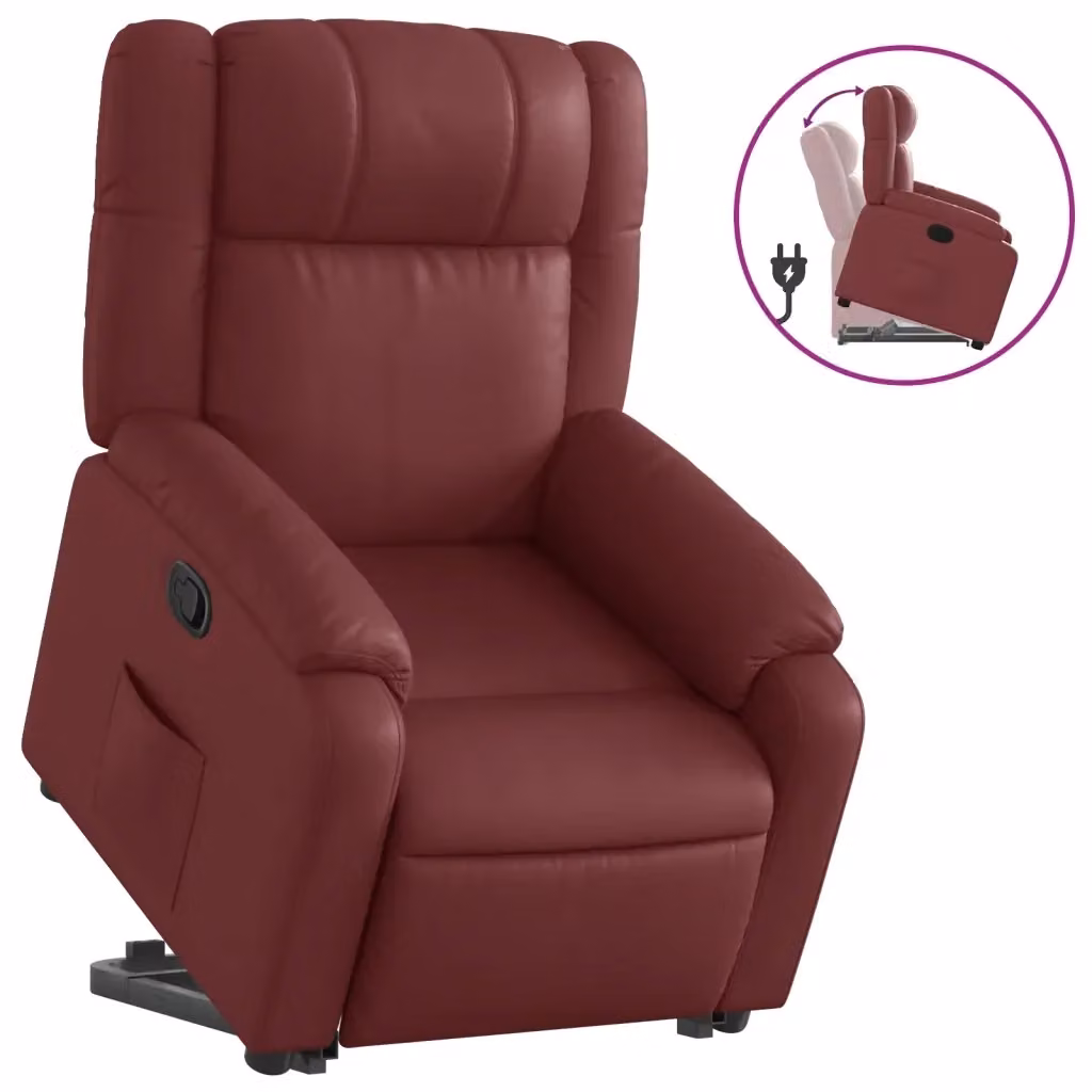vidaXL Poltrona Alzapersona Reclinabile con Assistenza Elettrica in Similpelle Rossa – 2