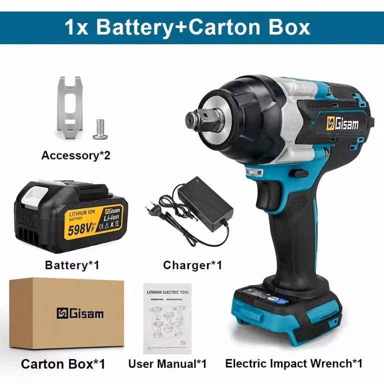 Avvitatore a percussione a batteria - 18V - Coppia di 1800 Nm - Motore brushless a 7000 giri/min - Attacco quadrato da 1,27 cm - Con 1 batteria e spina di alimentazione europea