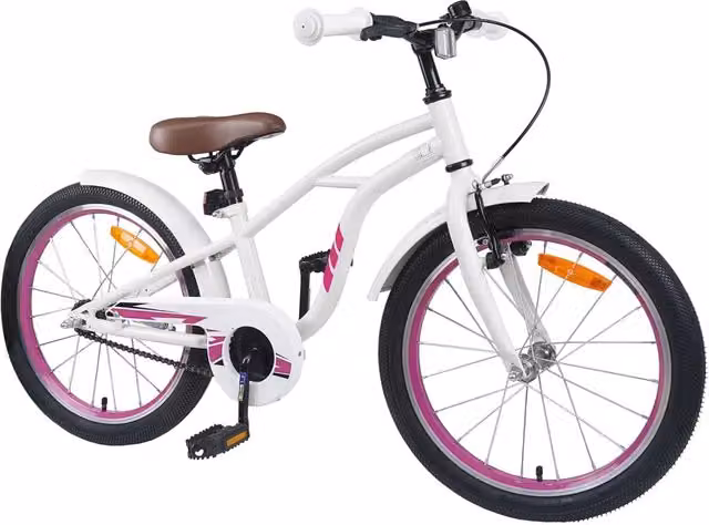 Bicicletta per bambini da 18 pollici bianca con componenti in metallo e gomma