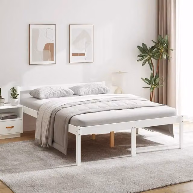 Letto per anziani vidaXL in legno massello di pino bianco laccato L: 160 cm, P: 200 cm, H: 70.5 cm
