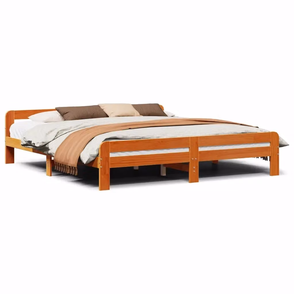 Letto in legno di pino stile rustico vidaXL, colore marrone cera, L/P/H: 200 x 200 x 53 cm – 2