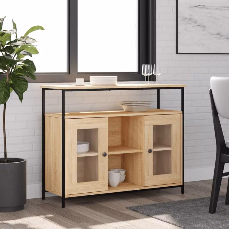 Credenza vidaXL in Rovere Sonoma e Legno Multistrato, L: 100 cm, P: 35 cm, H: 80 cm