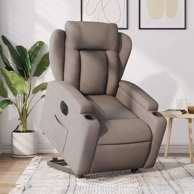 Poltrona Alzapersona Reclinabile Elettrica vidaXL in Tessuto Beige con Braccioli per Senior