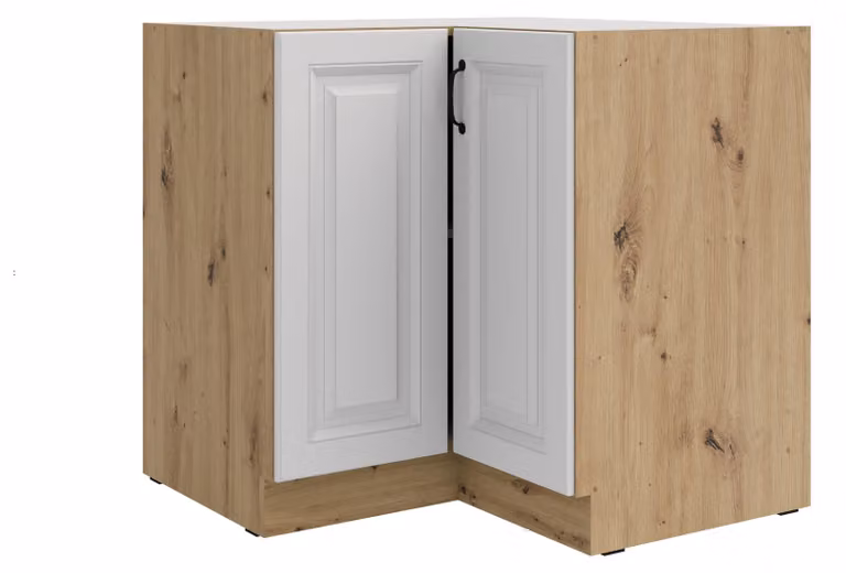 Mobile angolare da 90x90 cm Stilo, rovere bianco, linea Artisan, angolo cottura, blocco cucina