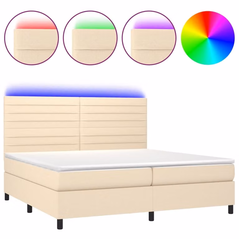 Letto a Molle Materasso e LED bianco 200x200cm in Tessuto