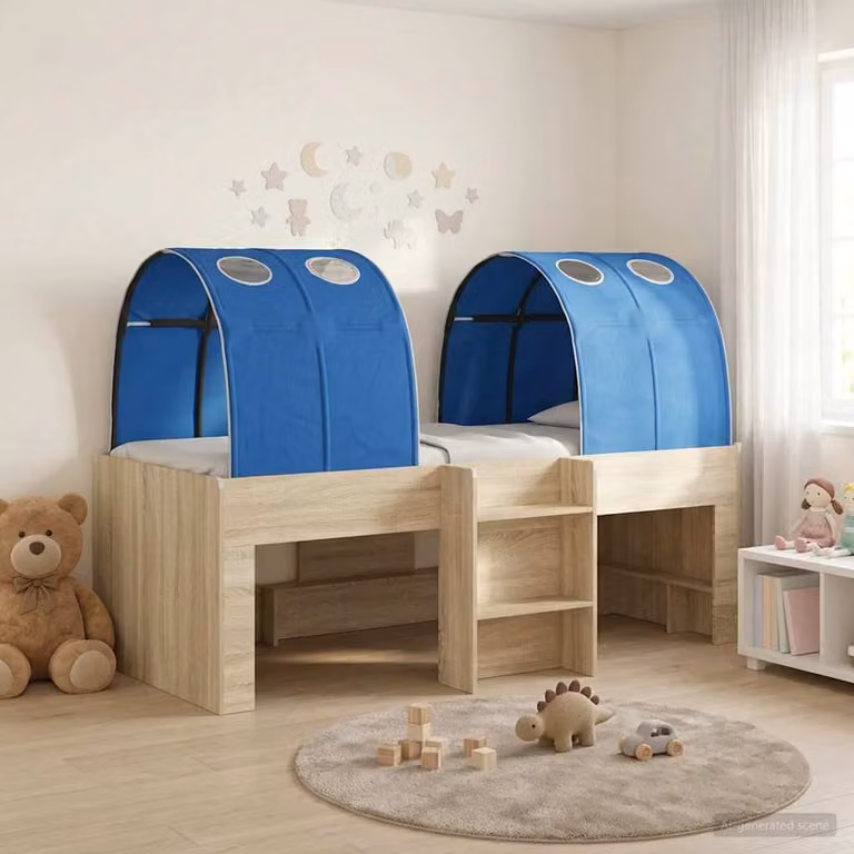 Letto per bambini con tunnel vidaXL in legno ingegnerizzato, Rovere e Blu, L: 120 cm, P: 193 cm, H: 111 cm