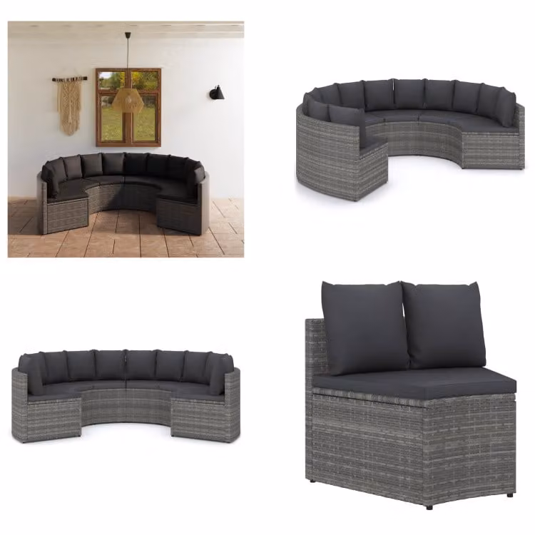 vidaXL Set di divani da giardino 6 pezzi con cuscini in poly rattan grigio - Set salotto da giardino - Set salotto da giardino - Mobili da giardino - Set mobili da giardino