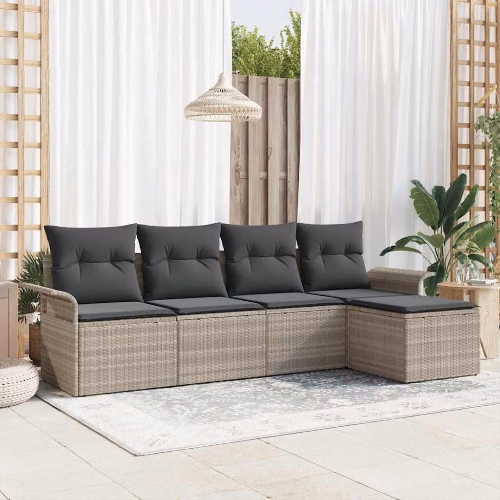 Maison Exclusive - Set Divano da Giardino 5 pcs Grigio chiaro polyrattan