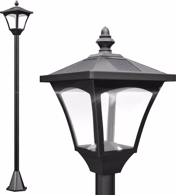 Lampada da terra Outsunny per giardino e terrazzo, lampione LED solare con sensore crepuscolare, impermeabile IP44, colore nero, L/P/H: 15 x 15 x 120 cm
