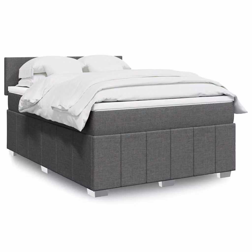 vidaXL Giroletto a Molle con Materasso Ibrido in Tessuto Grigio e Bianco, L/P/H: 140 x 190 cm